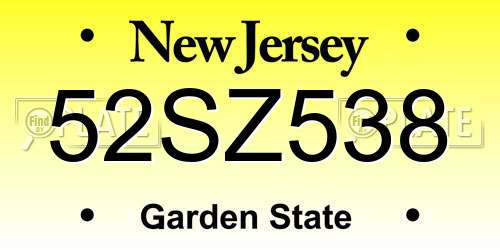 52SZ538 New Jersey License Plate
