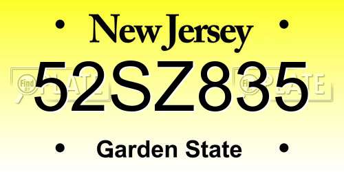 52SZ835 New Jersey License Plate