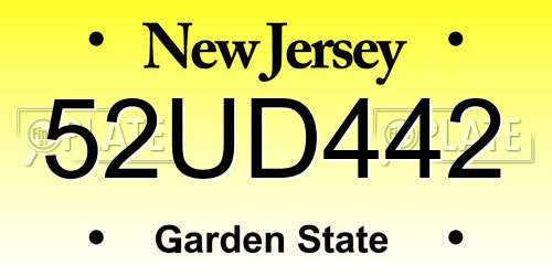52UD442 New Jersey License Plate