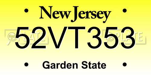 52VT353 New Jersey License Plate