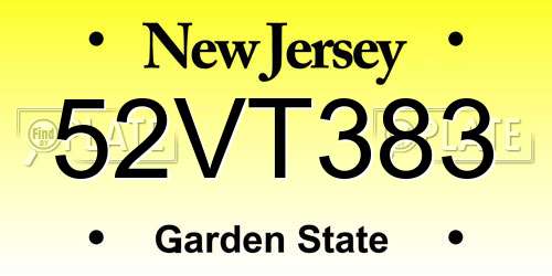 52VT383 New Jersey License Plate