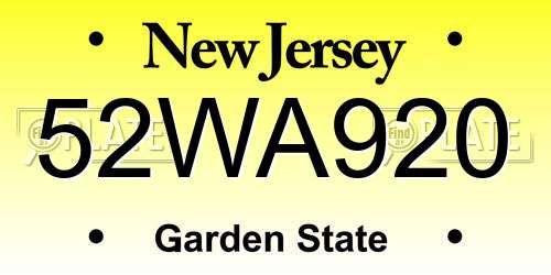 52WA920 New Jersey License Plate