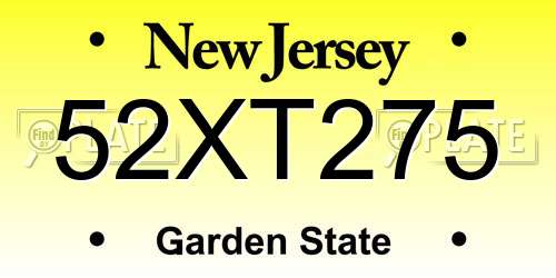 52XT275 New Jersey License Plate