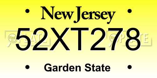 52XT278 New Jersey License Plate
