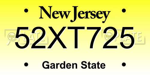 52XT725 New Jersey License Plate