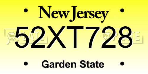 52XT728 New Jersey License Plate