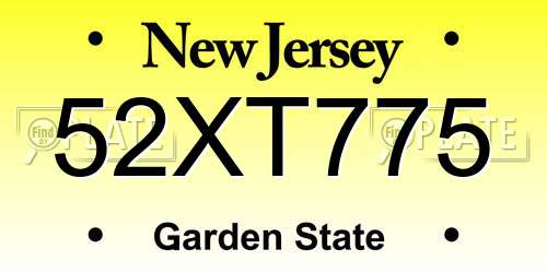 52XT775 New Jersey License Plate