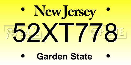 52XT778 New Jersey License Plate
