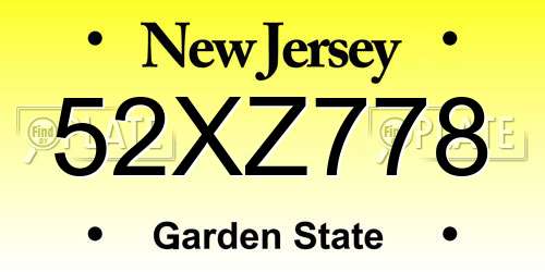 52XZ778 New Jersey License Plate