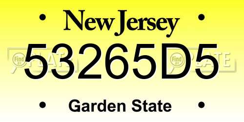 53265D5 New Jersey License Plate