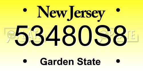 53480S8 New Jersey License Plate