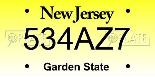 534AZ7 New Jersey License Plate