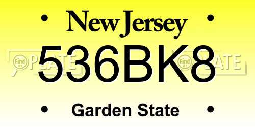 536BK8 New Jersey License Plate