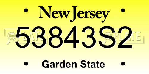 53843S2 New Jersey License Plate