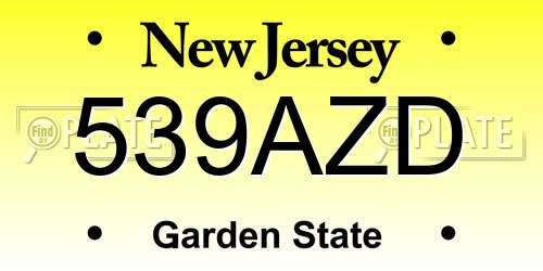 539AZD New Jersey License Plate