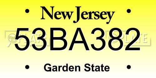 53BA382 New Jersey License Plate