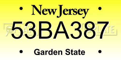 53BA387 New Jersey License Plate