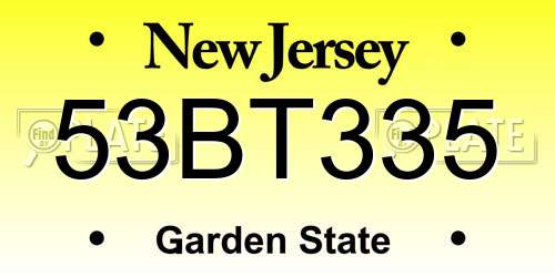 53BT335 New Jersey License Plate