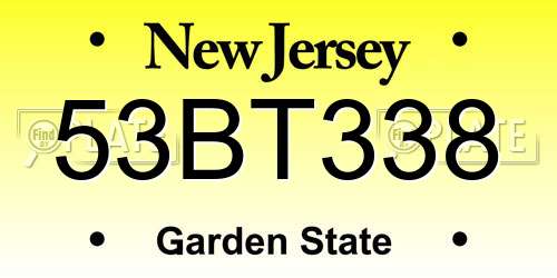 53BT338 New Jersey License Plate