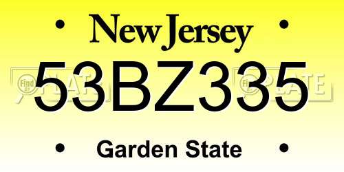 53BZ335 New Jersey License Plate