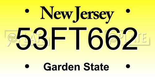 53FT662 New Jersey License Plate