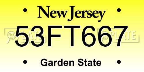 53FT667 New Jersey License Plate
