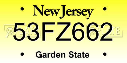 53FZ662 New Jersey License Plate