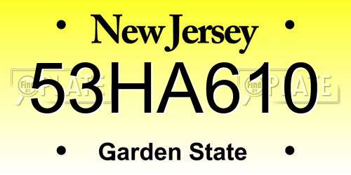 53HA610 New Jersey License Plate