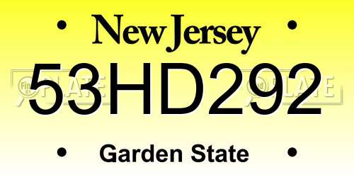 53HD292 New Jersey License Plate