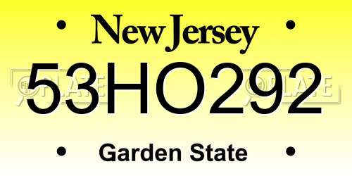 53HO292 New Jersey License Plate