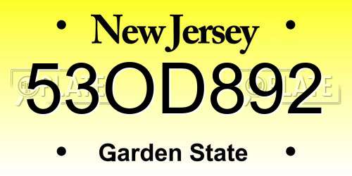 53OD892 New Jersey License Plate