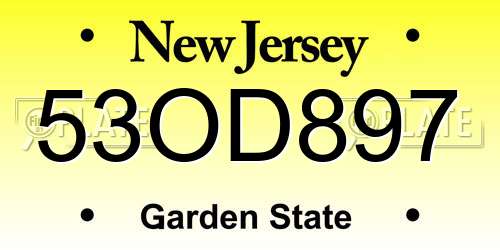 53OD897 New Jersey License Plate