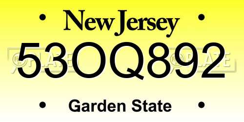 53OQ892 New Jersey License Plate