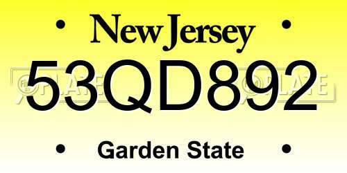 53QD892 New Jersey License Plate