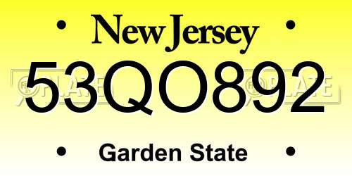53QO892 New Jersey License Plate