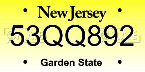 53QQ892 New Jersey License Plate
