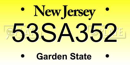 53SA352 New Jersey License Plate