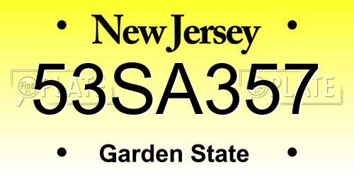 53SA357 New Jersey License Plate