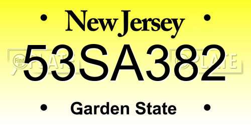 53SA382 New Jersey License Plate