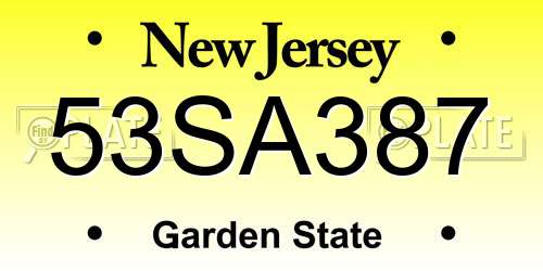 53SA387 New Jersey License Plate