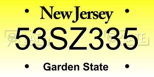 53SZ335 New Jersey License Plate