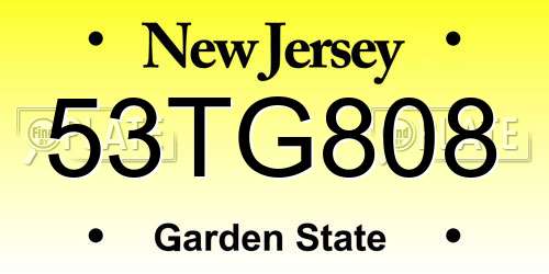 53TG808 New Jersey License Plate