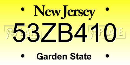53ZB410 New Jersey License Plate