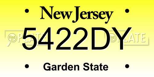5422DY New Jersey License Plate