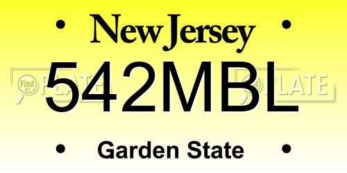 542MBL New Jersey License Plate