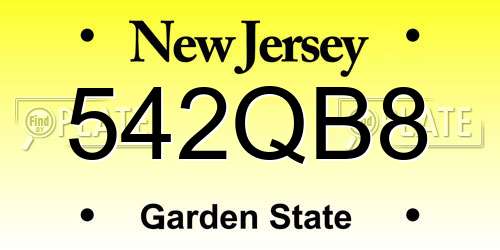 542QB8 New Jersey License Plate