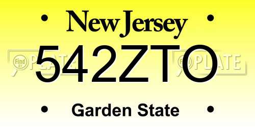 542ZTO New Jersey License Plate