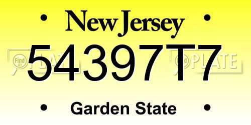 54397T7 New Jersey License Plate