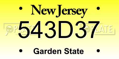 543D37 New Jersey License Plate