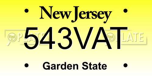543VAT New Jersey License Plate